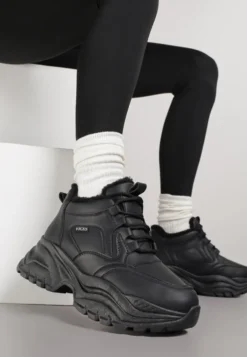 Czarne Streetwearowe Sneakersy Vices Chunky w Stylu Traperów na Platformie Leate