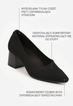 Czarne Strukturalne Czółenka VICES na Słupkowym Obcasie z Wkładką Soft-Pillow Abathise