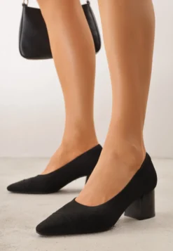 Czarne Strukturalne Czółenka VICES na Słupkowym Obcasie z Wkładką Soft-Pillow Abathise