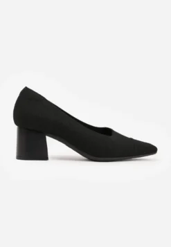 Czarne Strukturalne Czółenka VICES na Słupkowym Obcasie z Wkładką Soft-Pillow Abathise