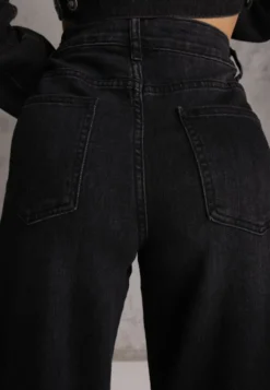 Czarne Szerokie Jeansy Palazzo z Bawełną High Waist Zinnasira