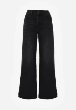 Czarne Szerokie Jeansy Palazzo z Bawełną High Waist Zinnasira
