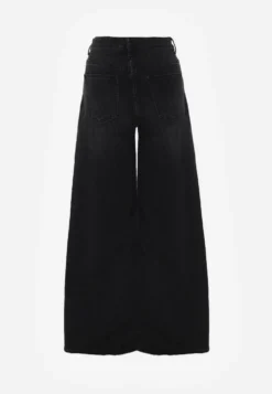 Czarne Szerokie Jeansy Palazzo z Bawełną High Waist Zinnasira
