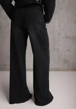 Czarne Szerokie Jeansy Palazzo z Bawełną High Waist Zinnasira