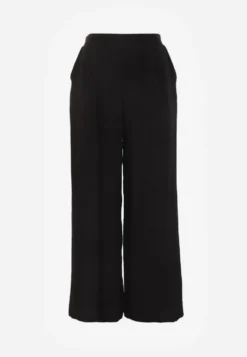 Czarne Szerokie Spodnie Casual High Waist ze Strukturalnej Tkaniny Hyrarpia