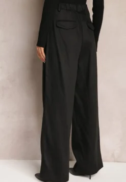 Czarne Szerokie Spodnie High Waist z Kieszeniami Keanne