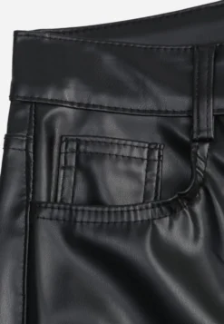 Czarne Szerokie Spodnie High Waist z Imitacji Skóry Enawinn