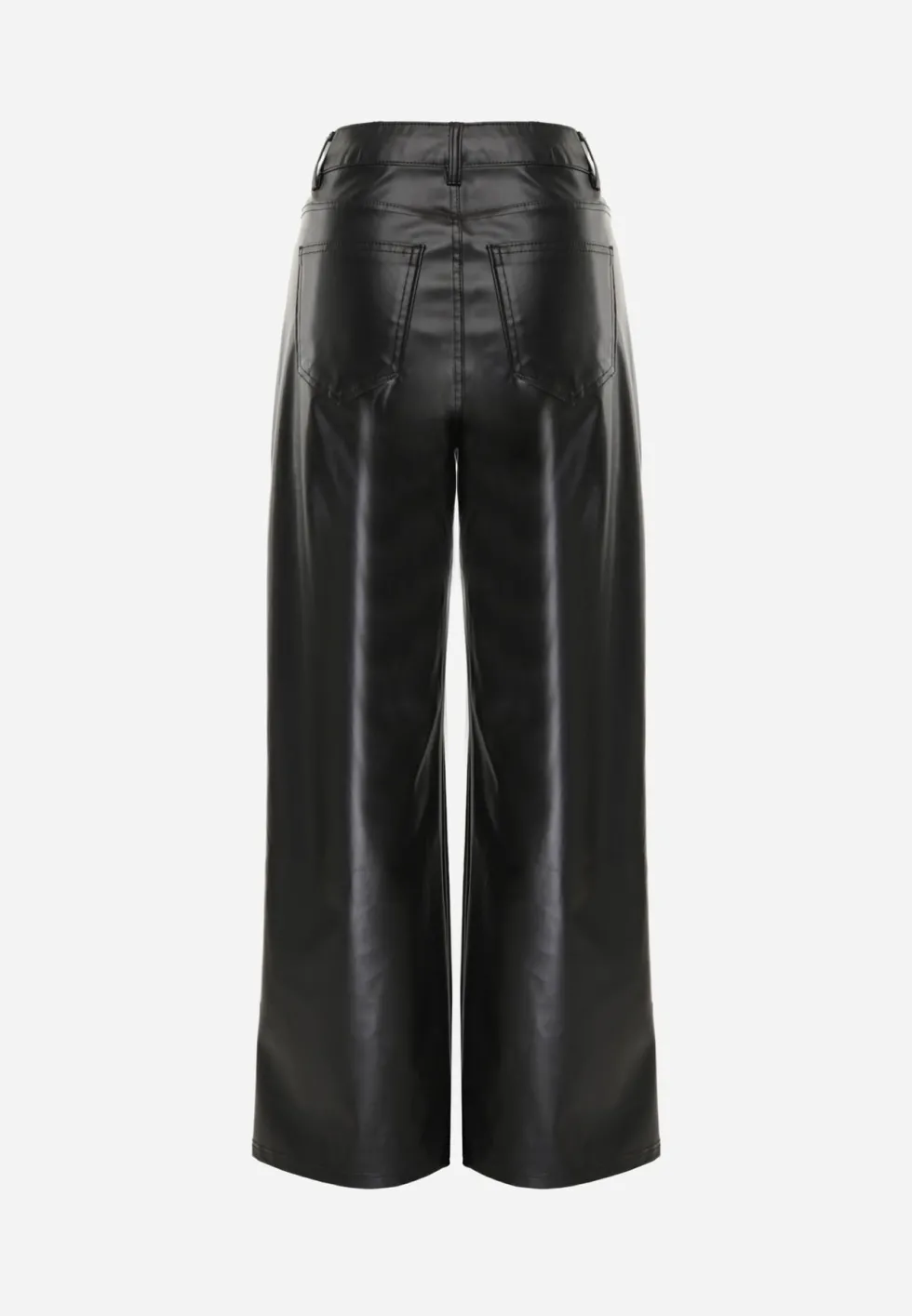 Czarne Szerokie Spodnie High Waist z Imitacji Skóry Enawinn