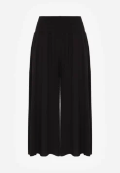 Czarne Szerokie Spodnie High Waist o Długości 7/8 Rathi