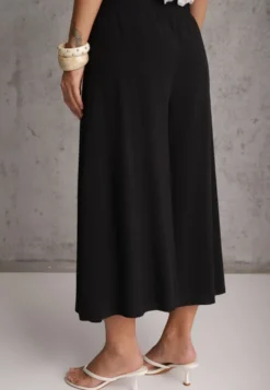 Czarne Szerokie Spodnie High Waist o Długości 7/8 Rathi