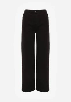 Czarne Szerokie Spodnie High Waist z Bawełny Rhethyphe
