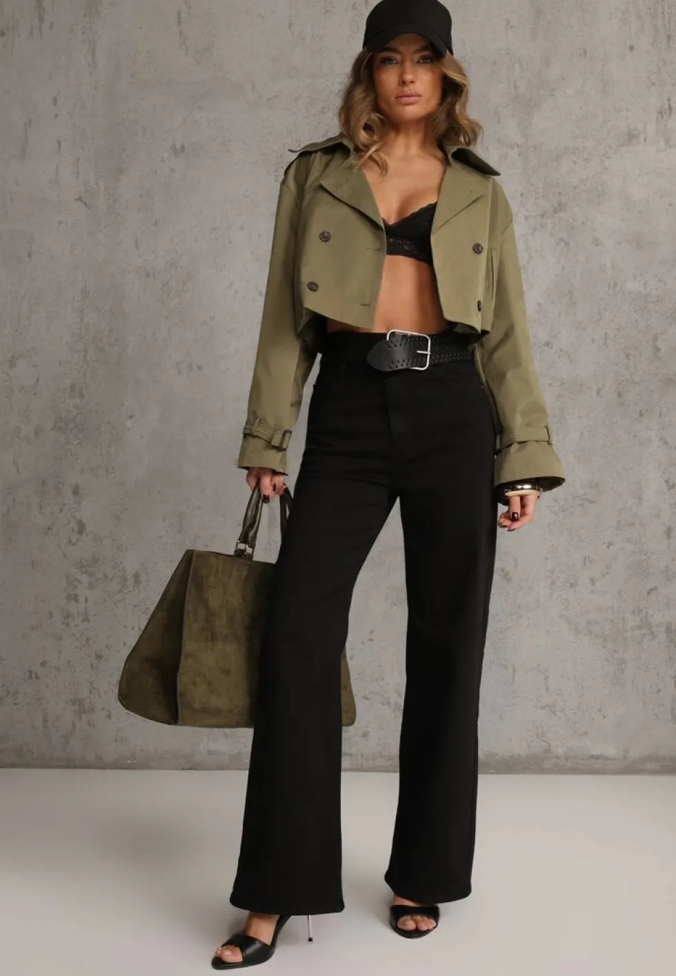 Czarne Szerokie Spodnie High Waist z Bawełny Rhethyphe