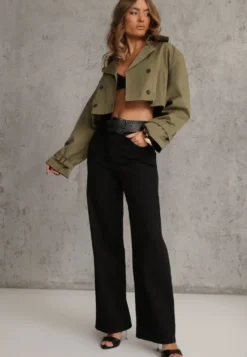 Czarne Szerokie Spodnie High Waist z Bawełny Rhethyphe