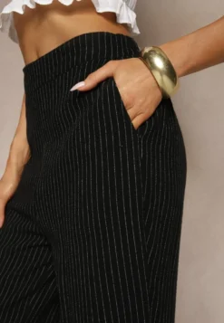 Czarne Szerokie Spodnie High Waist z Lnu i Bawełny Ivelpio