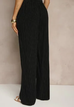 Czarne Szerokie Spodnie High Waist z Lnu i Bawełny Ivelpio