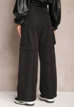 Czarne Szerokie Spodnie High Waist w Stylu Cargo Vomisal