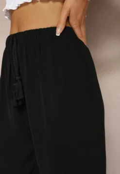 Czarne Szerokie Spodnie High Waist z Gumką w Pasie Jolfea