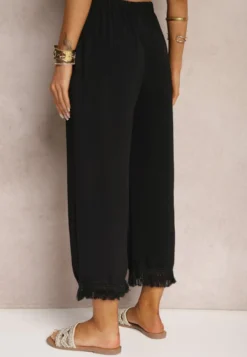 Czarne Szerokie Spodnie High Waist z Gumką w Pasie Jolfea