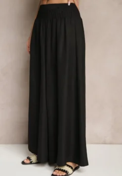Czarne Szerokie Spodnie High Waist z Szeroką Gumą w Pasie Korissele
