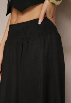 Czarne Szerokie Spodnie High Waist z Szeroką Gumą w Pasie Korissele