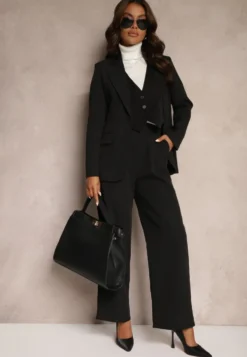 Czarne Szerokie Spodnie w Eleganckim Stylu Hanessame