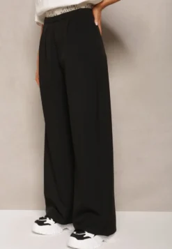 Czarne Szerokie Spodnie w Stylu Garniturowym High Waist Folara