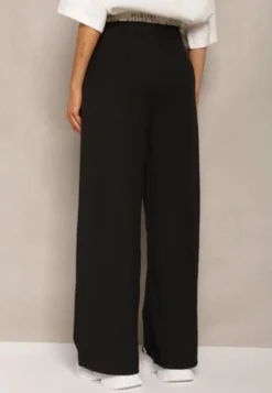 Czarne Szerokie Spodnie w Stylu Garniturowym High Waist Folara