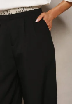 Czarne Szerokie Spodnie w Stylu Garniturowym High Waist Folara