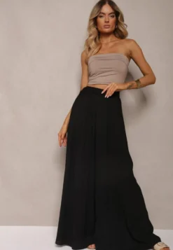 Czarne Szerokie Spodnie z Plisami High Waist Mirealli