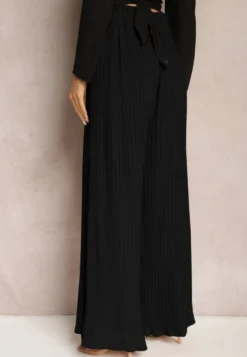 Czarne Szerokie Spodnie z Plisami High Waist Mirealli