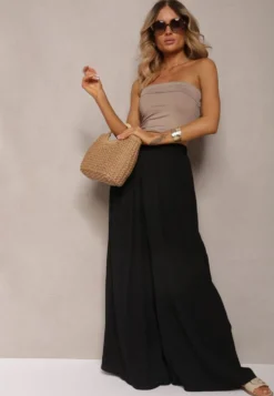 Czarne Szerokie Spodnie z Plisami High Waist Mirealli