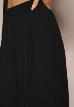 Czarne Szerokie Spodnie z Plisami High Waist Mirealli