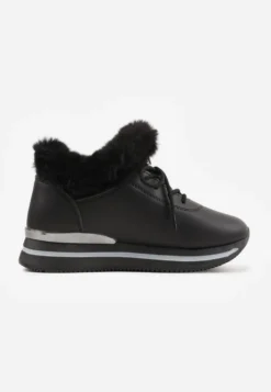Czarne Sznurowane Botki Sneakersy z Futerkiem Gameda