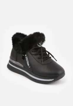 Czarne Sznurowane Botki Sneakersy z Futerkiem Gameda