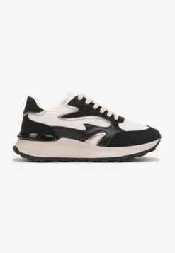 Czarne Sznurowane Sneakersy na Grubej Podeszwie Kylynn