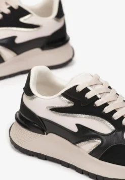 Czarne Sznurowane Sneakersy na Grubej Podeszwie Kylynn