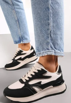 Czarne Sznurowane Sneakersy na Grubej Podeszwie Kylynn