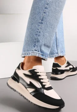 Czarne Sznurowane Sneakersy na Grubej Podeszwie Kylynn