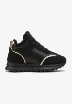 Czarne Sznurowane Sneakersy Ocieplane Futerkiem Bega