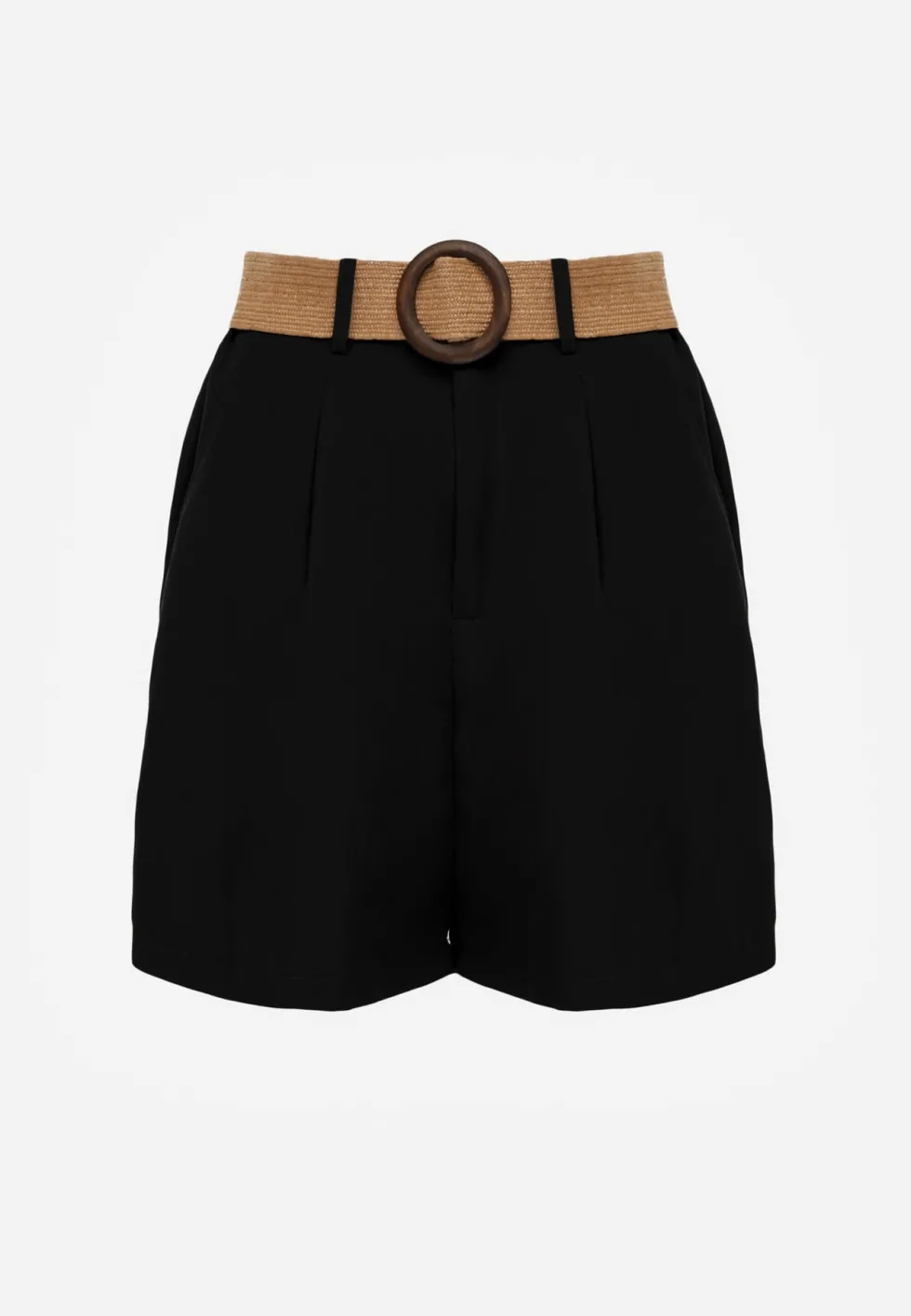 Czarne Szorty Casual z Wiskozą High Waist Ozdobione Paskiem z Plecionki Kailee