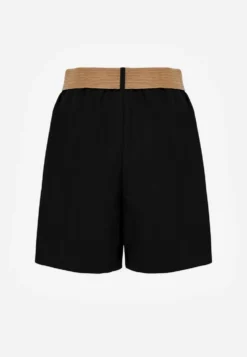Czarne Szorty Casual z Wiskozą High Waist Ozdobione Paskiem z Plecionki Kailee