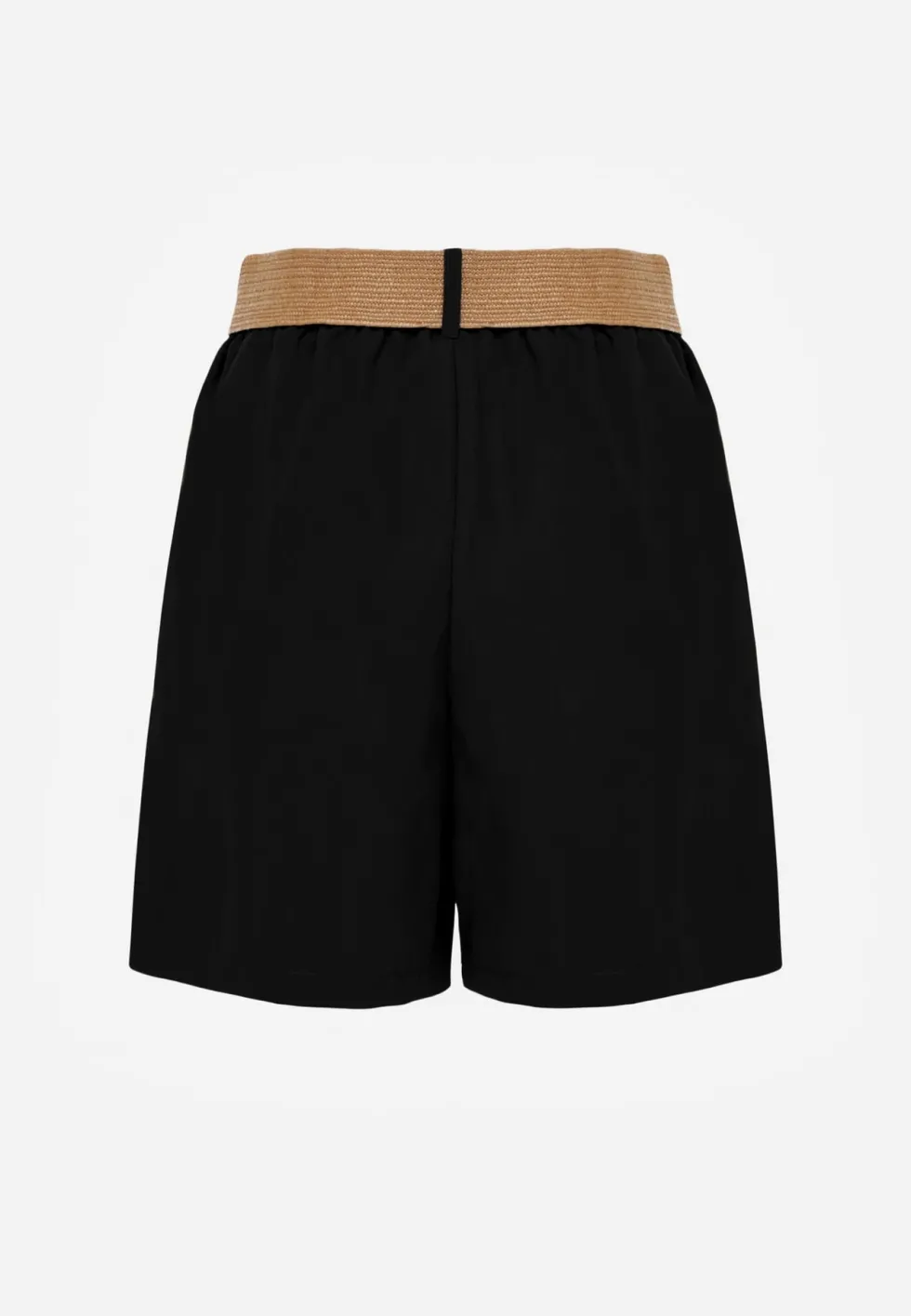 Czarne Szorty Casual z Wiskozą High Waist Ozdobione Paskiem z Plecionki Kailee