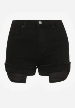 Czarne Szorty Denimowe High Waist z Efektem Push-Up i Asymetrycznymi Nogawkami Zilisea