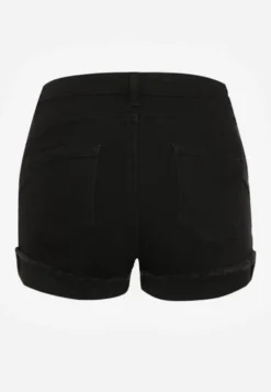 Czarne Szorty Denimowe High Waist z Efektem Push-Up i Asymetrycznymi Nogawkami Zilisea