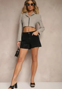 Czarne Szorty Jeansowe High Waist i Klasycznym Kroju Nusadriel