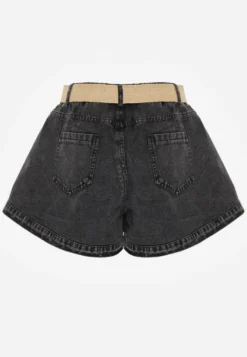 Czarne Szorty Jeansowe High Waist z Bawełny z Elastycznym Paskiem Tinreia