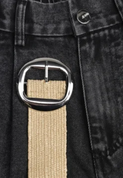 Czarne Szorty Jeansowe High Waist z Bawełny z Elastycznym Paskiem Tinreia