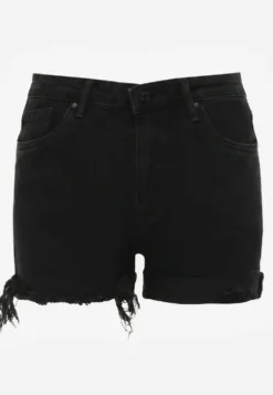 Czarne Szorty Jeansowe z Dodatkiem Bawełny High Waist z Przetarciami na Nogawkach Vimalen