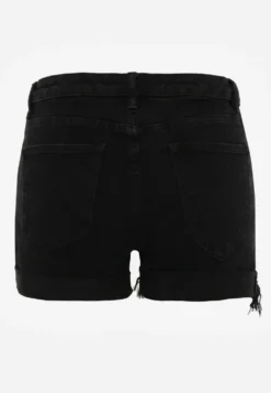 Czarne Szorty Jeansowe z Dodatkiem Bawełny High Waist z Przetarciami na Nogawkach Vimalen