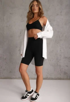 Czarne Szorty Kolarki High Waist z Gumką w Talii Xelfea